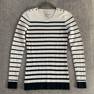 BANANA REPUBLIC Cream & Black Striped Crewneck Sweater XS